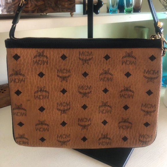 MCM Handbags - MCM Authentic Zip Pouch Viesto Wristlet In Cognac